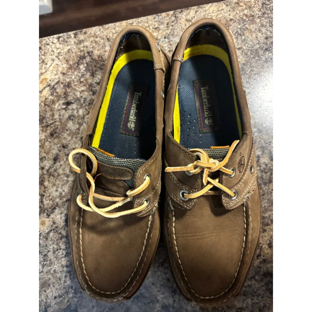 Timberland Mens 8.5 M Brown Leather Boat Shoes Loafers 72068 Nautical Deck Shoes